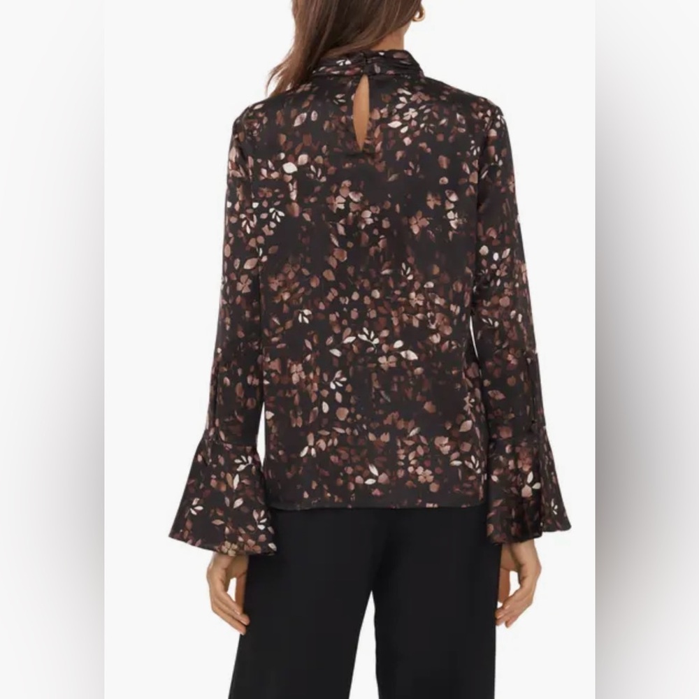 Halogen Bell Sleeve Mock Neck Women's Floral Blouse - Picture 2 of 13